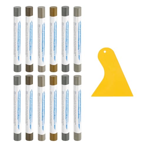 uxcell 12Pcs Wood Filler Sticks, Furniture Scratch Repair Wax Crayons Furniture Touch Up Markers Wood Repair Wax Kit with Spatula for Furniture, 12 Colors Premium Gray & Luxury Series - color: Premium Gray Luxury Series