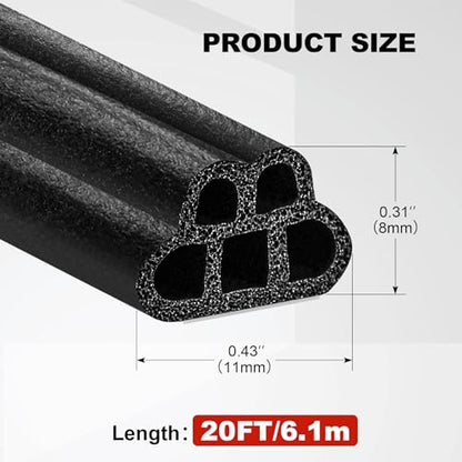 Car Weather Stripping Self Adhesive 20Ft Double Layer 5-Hole Universal Automotive Soundproofing Weatherstrip Adhesive Car Door Rubber Seal Strips with Adhesive Backing for Car RV Truck Doors Window - size: 20Ft
