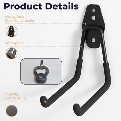 Moneek's Hardware 16 Pack Garage Storage Hook Anti-Slip Coating Heavy Duty Wall Mount Hooks for Hanging Bikes, Ladder, Garden Power Tools - color: Black