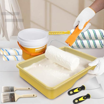 Leshein Paint Roller Kit with Extension Pole, Paint Brushes Set for Walls, Painting Supplies for Home Interior with Paint Brush, Paint Rollers, Paint Tray, Paint Tray Liner, Scraper etc.