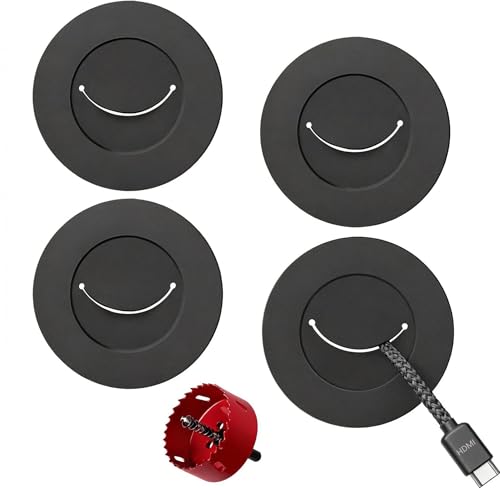 ZhiYo TV Cord Hider for Wall Mounted TV, in Wall Cable Management Kit for TV, Black Behind Wall Cable Management Kit, Cord Concealer Kits with 4 Wire Pass Throughs and 1 Hole Saw Drill Attachmen - color: Black, size: 4 Pack