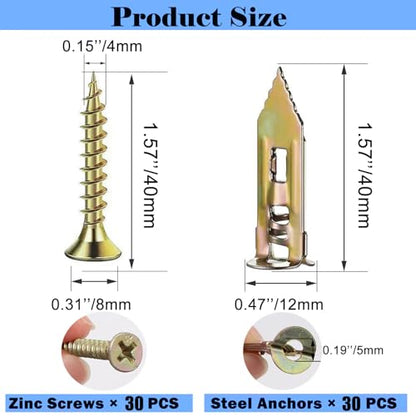 80PCS Self Drilling Drywall Anchors with Screws,40 Sheetrock Anchors (0.47x1.57 Inch) & 40 Zinc Expansion Screws - size: 80PCS—0.47X1.57inch