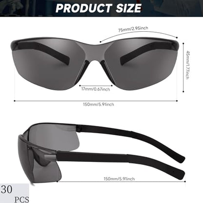 Salfboy 30 Pack Tinted Safety Glasses with ANSI Z87.1 Scratch Resistant Scratch Resistant Eyewear for Women Man Lab Goggles Eye Protection - color: 118-30 Gray