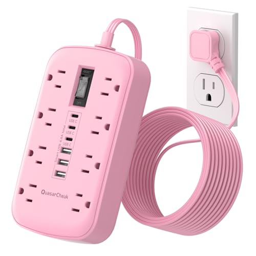 Pink Extension Cord with Surge Protector - 5 FT Kawaii Power Strip, Cute Extension Cord with 6 USB(3 USB C) and 8 Outlets, Pink Desk Accessories for Girl Cute Kawaii Room Decor Gifts Office Dorm Home - size: 5 FT-Pink