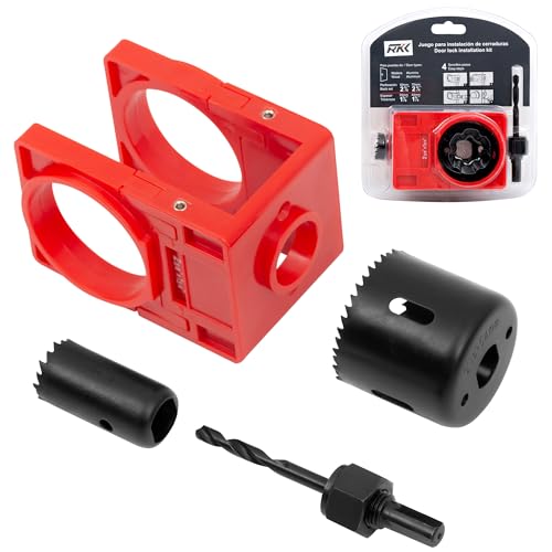RKK Door Lock Installation Kit Deadbolt Hole Saw Kit Door Knob Hole Saw Kit Deadbolt Installation Kit (Red) - color: Red