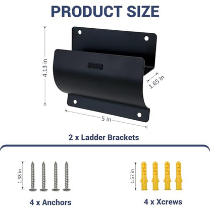 Happyiren Ladder Hooks for Garage Storage, Heavy Duty Ladder Bracket Wheelbarrow Hanger, Versatile Wall-Mounted Holder for Folding Chairs Stroller Wheelchair Bicycle Organization - 2 Pack
