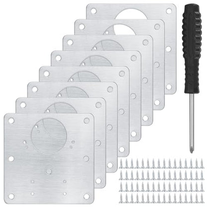8 Pcs Cabinet Hinge Repair Kit, Stainless Steel Fixing Bracket Plate With Screws/Screwdriver for Kitchen Cupboard Door Furniture