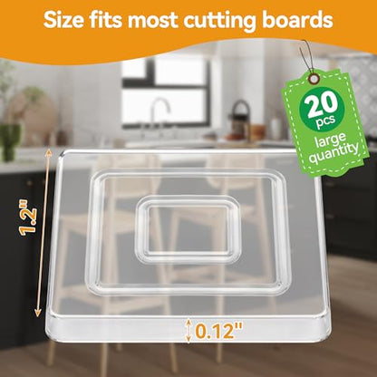 Rubber Feet for Cutting Board, 20PCS Cutting Board Feet Non Slip, 1.2x1.2 inches Clear Adhesive Silicone Rubber Feet Waterproof Reusable Square
