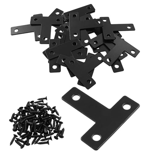 Bivethoi 20 Pcs T Shape Flat Mending Plates 40mm x 40mm (1.57" x 1.57") T Corner Braces T Bracket Connector Fixing Repair Plates for Wood Furniture, Cabinet, Windows, Black - size: 40x40mm/1.57"x1.57", style: T shape