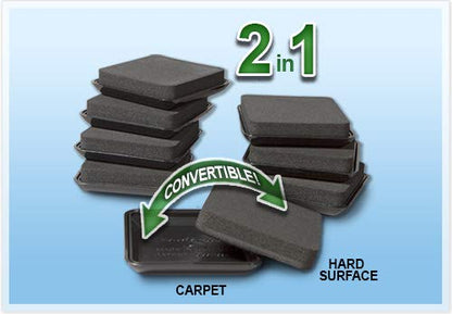 2-in-1 Convertible Furniture Slides for Carpet, Tile or Hardwood, Black (Set of 8)