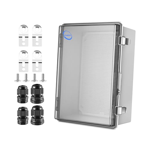 RTHIEAI Waterproof Outdoor IP67 Junction Box (11.4"x7.5"x5.5") with Mounting Plate, Hinged Clear Cover and Wall Brackets - Weatherproof ABS Plastic Electrical Enclosure for DIY Projects(290x190x140mm) - color: Clear Cover, size: 11.4"x7.5"x5.5"