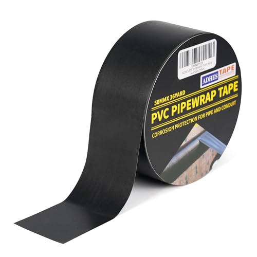 ADHES Corrosion Protection Pipe Tape, 2 Inch X 36 Yds(108FT), 6.0Mil PVC Pipe Wrap Tape Weatherproof Wrap Duct Tape for Drain Pipe, Metal & Electrical Piping, Outdoor, Underground Pipe, Black - size: 2in x 36yd