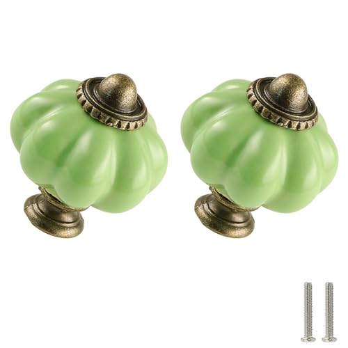 Lime Green Pumpkin Knobs 2 Pack Ceramic Cabinet Knobs Vintage Drawer Pulls - Antique Dresser Pulls with Screws for Closet Drawer Cupboard Cabinet and DIY Home Project - color: Lime Green