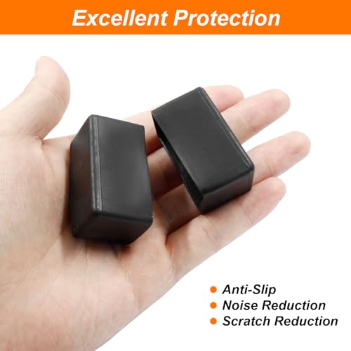 20Pcs Rectangle Furniture Leg Caps 3/4" x 1-1/2" (20×40mm) - Black Rubber Chair Leg Caps Covers Floor Protectors for Chair, Table - size: 20×40mm