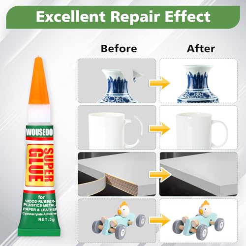 WOUSEDO 48 X 3g Super Glue Clear, Strong Adhesive,Super Glue Fast Drying Cyanoacrylate Glue for Wood,Rubber,Leather, Plastic, Metal, Rhinestone Jewelry, DIY Crafts and More - color: 48 X 3g