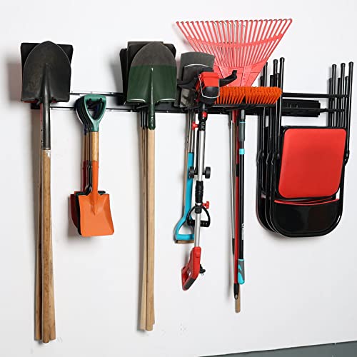 Wallmaster Garage Storage Organization Wall Mount, Garden Tool Rack Organizer Heavy Duty Folding Chair Hangers with 6 Adjustable Hooks 48inch Tracks Max Load 450lb - size: 6hooks+3panels