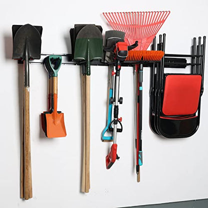 Wallmaster Garage Storage Organization Wall Mount, Garden Tool Rack Organizer Heavy Duty Folding Chair Hangers with 6 Adjustable Hooks 48inch Tracks Max Load 450lb - size: 6hooks+3panels