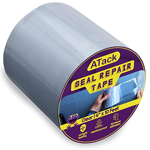 ATack Waterproof Patch and Seal Tape, Clear, 4 Inches x 10 Feet, Water Barrier Tape for Stop Leak Repair on Pipes, Chimney, Roof, Boat, and HVAC - color: Clear