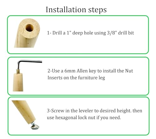 Furniture Levelers Swivel Feet,Angle Height Adjustable，Adjustable Nylon-Bottomed Pads for Table, Chair, and Furniture Legs-Pack of 8 ，1/4-20 Nut Inserts Kits(1/4" Nylon)