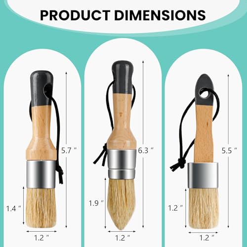 Mister Rui Chalk Wax Paint Brush, 3pcs, Chalk Paint Brushes for Furniture, Small Wax Brush for Acrylic Paint, Milk Paint, Natural Bristles Stencil Brushes, No Shedding - size: 3pcs, Small