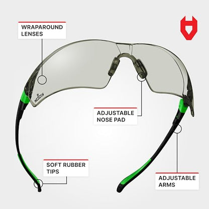 NoCry Tinted Safety Glasses for Men and Women with Anti-Fog and Scratch Resistant Wrap-Around Lenses — Adjustable Temples and Nose Pads — 100% UV Resistant, ANSI Z87.1 Certified Protective Eyewear - color: Black & Green Tinted