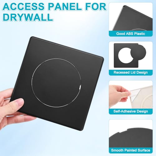 M METERXITY 1-Pack Access Panel for Drywall, 4x4 Inch Plastic Self Adhesive Wall Hole Cover Access Doors for Wiring Cable/Ceiling, Removable Plumbing Wall Panel [Black, Round] - color: Black