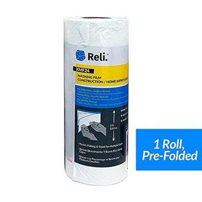 Reli. Masking Film, 1 Roll | 180' Foot x 24" Inch | Masking Plastic Film, Pre-Folded | Hand-Masking for Painting & Automotive | Plastic Overspray Protection - size: 180 foot length x 24 inch width | 1 roll