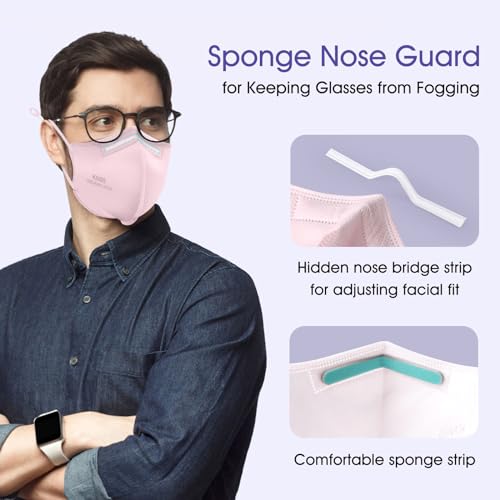 KN95 Adjustable Masks 25 Pack, Individually Wrapped Disposable Masks with Adjustable Ear Loops - color: Pink