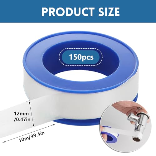 150 Rolls Teflon Tape 1/2 x 520 in Thread Seal Tapes Plumbers Waterproof Sealant Plumbing Tape for Water, Gas, Oil, Most Chemicals, Hydraulic and High Pressure Lines