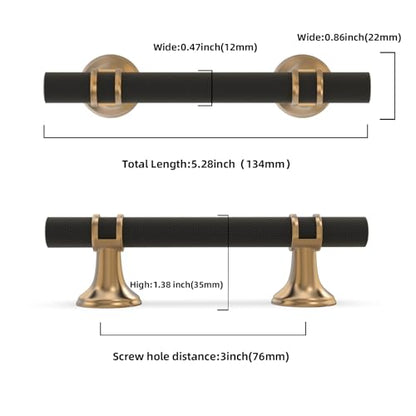 10 Pack 3 Inch Cabinet Pulls knurled Matte Black and Champagne Bronze Kitchen Cabinet Handles Aluminum and Zinc Alloy Drawer Pulls Solid Cabinet Hardware - color: Black and Champagne Knurled, size: 3'' Hole Center(76mm)