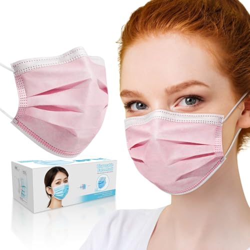 PM PERFORMOTOR 100 Pcs Disposable Face Cover 3-Ply Filter Non Medical Breathable Earloop Face Masks - color: Pink, size: 100 Count (Pack of 1)