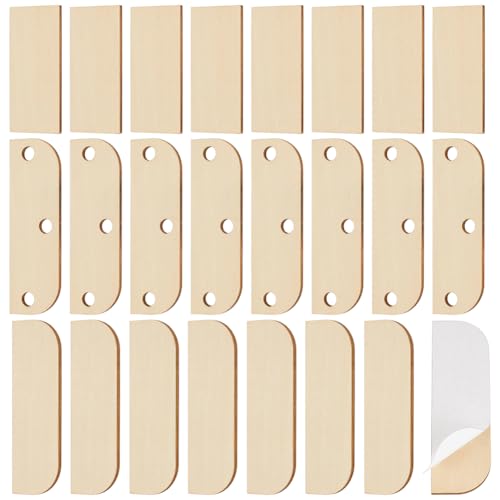 BENECREAT 24pcs Multiple Size Door Edge Filler Plates, Blanched Almond Wood Self-Adhesive Repair Plates for Cabinet Hinges and Exterior Door Lock Holes