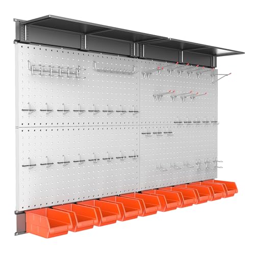 TORACK Metal Pegboard with Peg Board Hooks, Tools Storage Pegboard with Pegboard Hooks, Wall Mounted Storage Bins, Shelves, Tool Organizer Board with Pegs(Grey) - color: Grey