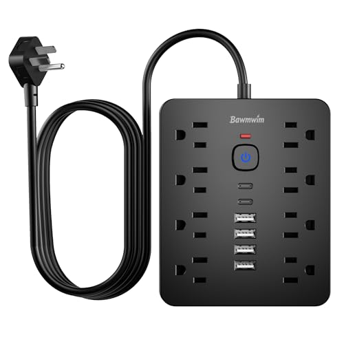 Surge Protector Power Strip, 8 Outlets(1850W/15A/14AWG), 6 USB Charging Ports(2 USB C), 6FT Flat Plug Extension Cord Outlet Extender with Overload Protection, ETL Certified for Office - color: Black, size: 6FT-10A