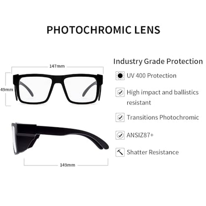 UV400 Bluelight Transition Photochromic Safety Glases Anti Scratch and Impact Resistant,Meets ANSI Z87.1 Standard - color: Matte Black