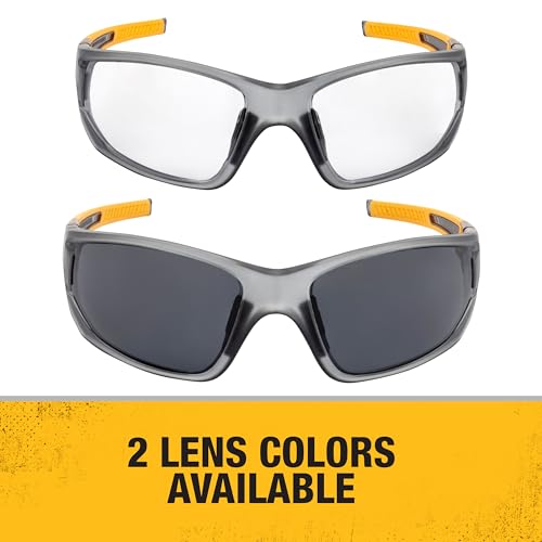 DEWALT DPG112-2D Miter™ Premium Vented No-Slip Safety Glasses – Smoke Lens – Vented Frame & Lenses – Rubber Temples & Nosepiece – 1 Pair - color: Gray/Yellow / Smoke, size: One Size