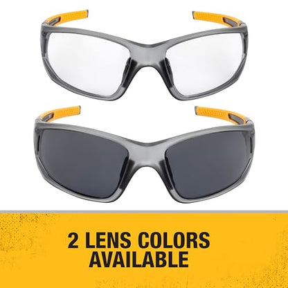 DEWALT DPG112-2D Miter™ Premium Vented No-Slip Safety Glasses – Smoke Lens – Vented Frame & Lenses – Rubber Temples & Nosepiece – 1 Pair - color: Gray/Yellow / Smoke, size: One Size
