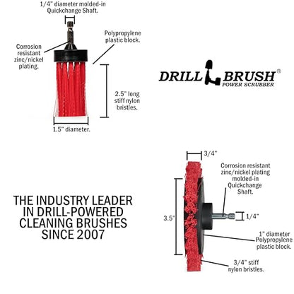 Drillbrush Hard Bristle Cleaning Brush for Crevices and Gaps - Drill Brush Attachments for Cleaning Brick and Cement - Brick Fireplace Cleaner Brushes - Cemetery Headstone Cleaner Kit for Graves - color: Red
