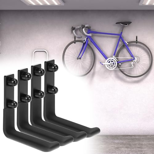 QWORK Heavy-Duty Garage Storage Hooks, 4 Pack Steel Wall Mount Ladder Hangers, Utility Hooks with 88 lbs Load Capacity, 4 Inch,Non-Slip Coating