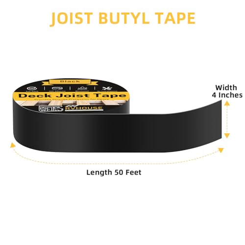 Deck Joist Tape 4 Inch x 50 Ft – Waterproof Butyl Sealant Tape for Extreme Temperature, UV Resistant & Anti-Corrosion, Ideal for Wood Joists, Beams, RV Roof & Outdoor Deck Protection - size: 4" X 50 Ft