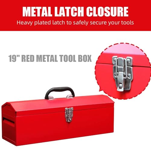 Portable Tool Box, 19in Metal Tool Box, Ideal for Trailer, Mechanic, DIY-ers, Car Toolbox, Workshops, Garages, Repair Shops,Red - size: 1P-19in-Red