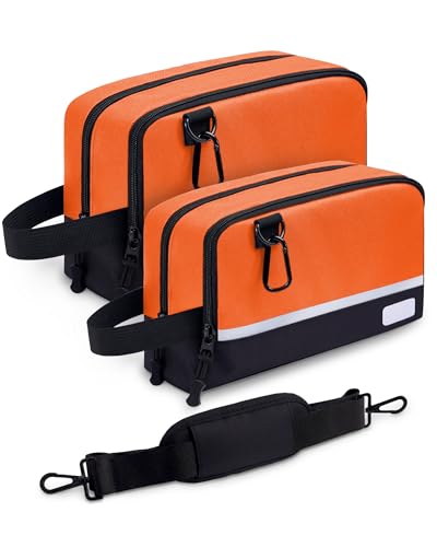 2 Pack Small Tool Bags Zipper Pouch for Organizing, with Adjustable Shoulder Strap & Carabiner, Utility Small Tool Pouch with Multi Pocket Compartments and Label Area (12" & 10") - color: Orange 2 Pack