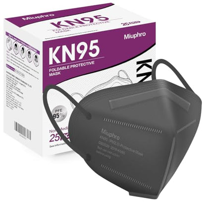 Miuphro KN95 Face Mask, 5-Layer Design Cup Dust Safety KN95 Masks 25 Pack, Gray - color: Grey