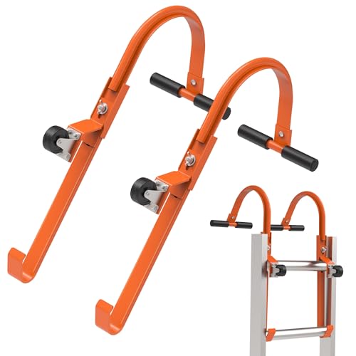 Ladder Roof Hook 2 Pack with Wheel Heavy Duty Steel Ladder Stabilizer, Roof Ridge Extension, Wheel Rubber and Rubber Grip T-Bar for Damage Prevention, for Damage Prevention