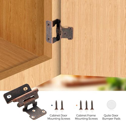 4 Pack (2 Pairs) 1/2" Overlay Cabinet Hinges, Antique Copper Self-Closing Semi-Concealed Partial Wrap Face Frame Hinges for Cabinet Doors - color: Antique Copper