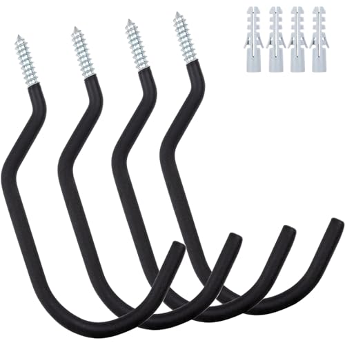 KURUI 9 in Mountain Bike Hooks for Garage Ceiling, Heavy Duty Bicycle Hangers for Hanging, Large Screw Hooks for Garage Ceiling Wall, No Drill Ceiling Hooks for Hanging Outdoor String Lights Plants - style: 4 Pcs-9 in