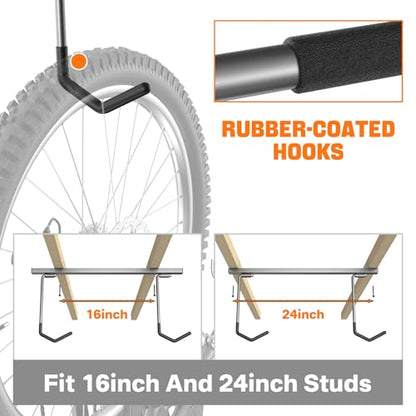 TORACK Overhead Bike Rack for Garage, Ceiling-Mounted Bicycle Storage Hooks for 2 Bikes (Horizontal) or 4 Bikes (Vertical), Adjustable Bicycle Hooks for Mountain, Road Bike - style: for 2 bikes