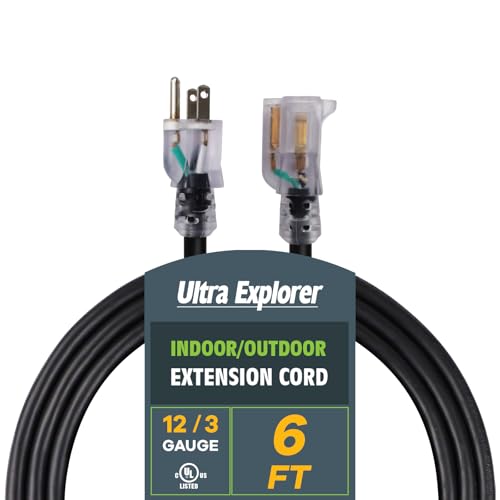 Indoor Outdoor Extension Cord Waterproof 6 FT, 12 Gauge Heavy Duty Black Extension Cord SJTW, Flexible Cold-Resistant 3 Prong Grounded Power Cord for Lawn, Garden, Appliance, ETL Listed - color: Black, size: 6 ft