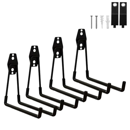 Garage Hooks Heavy Duty, 4 Pack Large Square Steel Garage Storage Hooks with Anti-Slip Coating, Multi-Purpose Ladder Hooks for Hanging Garden Tools, Hoses, Bikes and Folding Chairs (Black) - color: Black, size: 4pack-Large Square