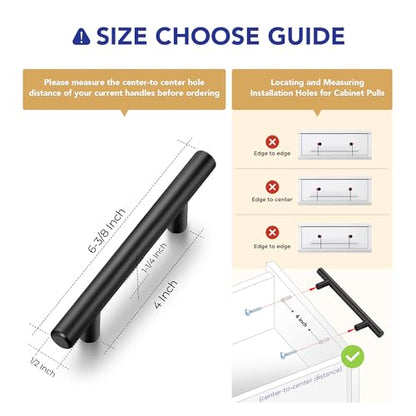 Ravinte 10 Pack 6-3/8 inch Cabinet Pulls Matte Black Stainless Steel Kitchen Cupboard Handles Cabinet Handles 4” Hole Center - size: 6.3 Inch (4 Inch Hole Center)